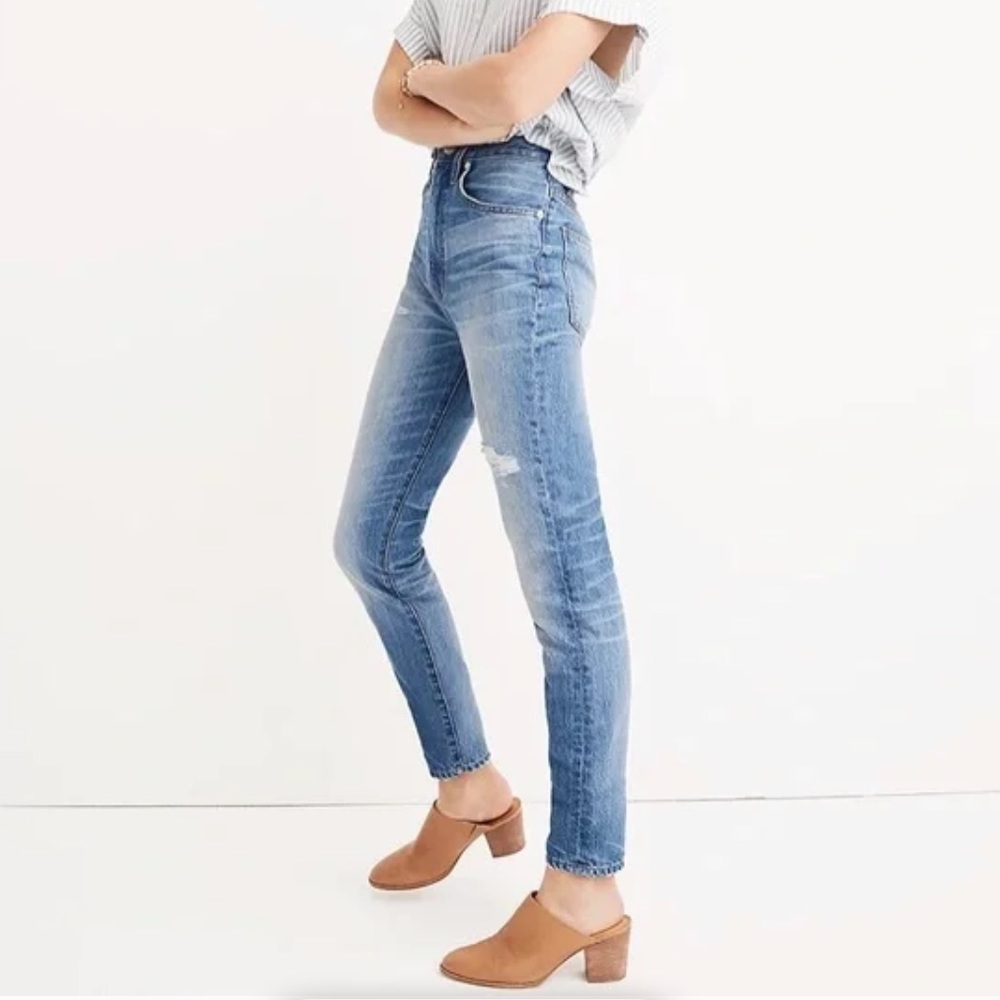 Madewell Distressed Medium Blue Rigid Skinny Straight Leg Jean Sz 30
